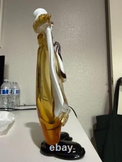 Vintage Murano Style Art Glass Clown Figurine Amber White Hand Blown Italian Sty