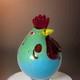 Vintage Murano Style Art Glass Fat Rooster Hand Blown Blue Green Open Pontil MCM