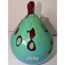 Vintage Murano Style Art Glass Fat Rooster Hand Blown Blue Green Open Pontil MCM