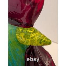 Vintage Murano Style Art Glass Fat Rooster Hand Blown Blue Green Open Pontil MCM