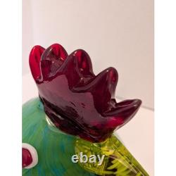 Vintage Murano Style Art Glass Fat Rooster Hand Blown Blue Green Open Pontil MCM