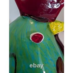 Vintage Murano Style Art Glass Fat Rooster Hand Blown Blue Green Open Pontil MCM