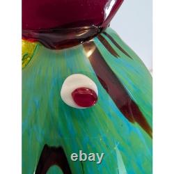 Vintage Murano Style Art Glass Fat Rooster Hand Blown Blue Green Open Pontil MCM