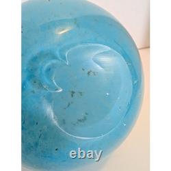 Vintage Murano Style Art Glass Fat Rooster Hand Blown Blue Green Open Pontil MCM