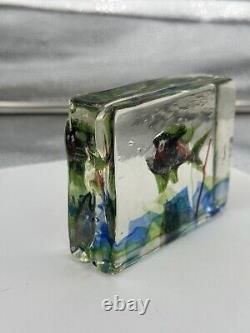 Vintage Murano-Style Art Glass Hand Blown Aquarium Block Paperweight