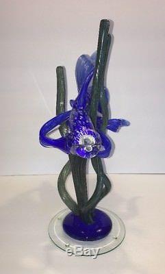 Vintage Murano Style Art Glass Hand Blown Large Blue Tropical Fish Sculpture