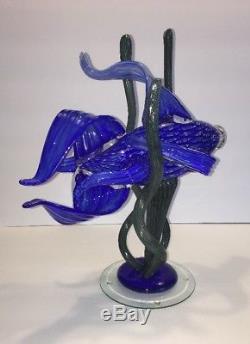 Vintage Murano Style Art Glass Hand Blown Large Blue Tropical Fish Sculpture