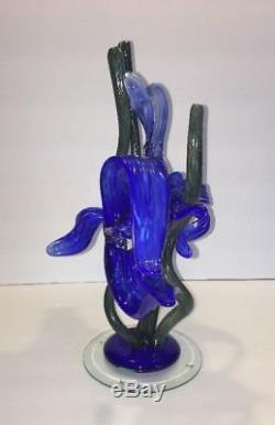 Vintage Murano Style Art Glass Hand Blown Large Blue Tropical Fish Sculpture