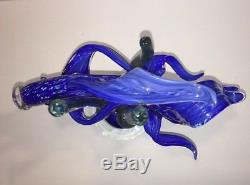 Vintage Murano Style Art Glass Hand Blown Large Blue Tropical Fish Sculpture