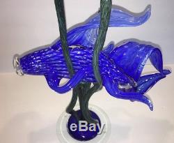 Vintage Murano Style Art Glass Hand Blown Large Blue Tropical Fish Sculpture