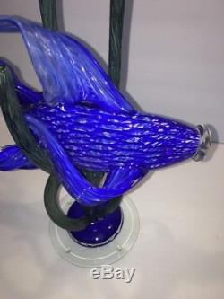 Vintage Murano Style Art Glass Hand Blown Large Blue Tropical Fish Sculpture