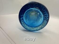 Vintage Murano Style Art Glass Owl Vase Blue Green Hand Blown 11