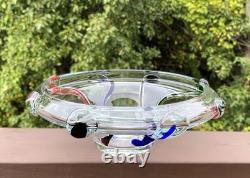 Vintage Murano Style Art Glass Vase Bowl, unique hand-blown, H4.5, D13, 6.5 lb