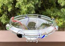 Vintage Murano Style Art Glass Vase Bowl, unique hand-blown, H4.5, D13, 6.5 lb