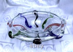 Vintage Murano Style Art Glass Vase Bowl, unique hand-blown, H4.5, D13, 6.5 lb