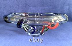 Vintage Murano Style Art Glass Vase Bowl, unique hand-blown, H4.5, D13, 6.5 lb