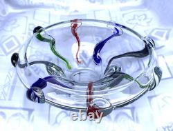 Vintage Murano Style Art Glass Vase Bowl, unique hand-blown, H4.5, D13, 6.5 lb
