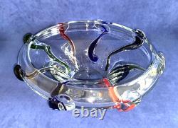 Vintage Murano Style Art Glass Vase Bowl, unique hand-blown, H4.5, D13, 6.5 lb