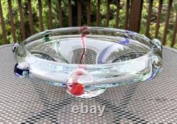 Vintage Murano Style Art Glass Vase Bowl, unique hand-blown, H4.5, D13, 6.5 lb