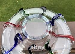 Vintage Murano Style Art Glass Vase Bowl, unique hand-blown, H4.5, D13, 6.5 lb