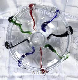 Vintage Murano Style Art Glass Vase Bowl, unique hand-blown, H4.5, D13, 6.5 lb