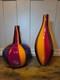 Vintage Murano Style Art Glass Vase Pair MCM Hand Blown Colorful Ribbon Stripe