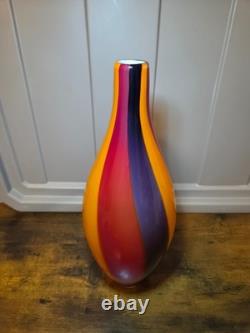 Vintage Murano Style Art Glass Vase Pair MCM Hand Blown Colorful Ribbon Stripe