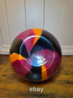 Vintage Murano Style Art Glass Vase Pair MCM Hand Blown Colorful Ribbon Stripe