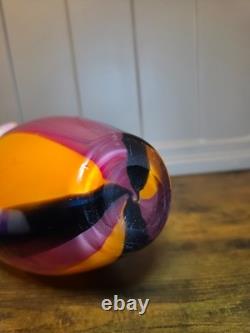 Vintage Murano Style Art Glass Vase Pair MCM Hand Blown Colorful Ribbon Stripe