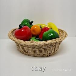 Vintage Murano Style Hand Blown Art Glass Fruit And Vegetable With Basket 18 pc