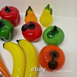 Vintage Murano Style Hand Blown Art Glass Fruit And Vegetable With Basket 18 pc
