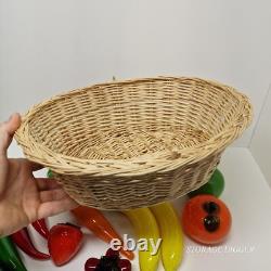 Vintage Murano Style Hand Blown Art Glass Fruit And Vegetable With Basket 18 pc