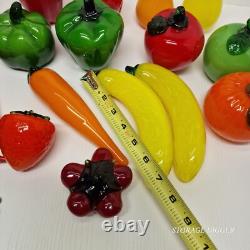 Vintage Murano Style Hand Blown Art Glass Fruit And Vegetable With Basket 18 pc