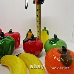 Vintage Murano Style Hand Blown Art Glass Fruit And Vegetable With Basket 18 pc