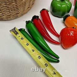 Vintage Murano Style Hand Blown Art Glass Fruit And Vegetable With Basket 18 pc