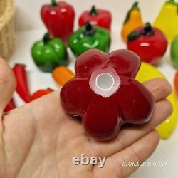 Vintage Murano Style Hand Blown Art Glass Fruit And Vegetable With Basket 18 pc