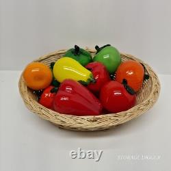 Vintage Murano Style Hand Blown Art Glass Fruit And Vegetable With Basket 18 pc