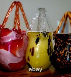 Vintage Murano Style Hand-Blown Art Glass Purses Figurine Vases Lot of 3
