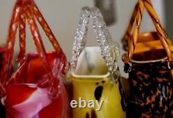Vintage Murano Style Hand-Blown Art Glass Purses Figurine Vases Lot of 3