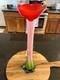 Vintage Murano-Style Hand-Blown Calla Lily Vase, 16 Tall Ribbed Glass, EUC