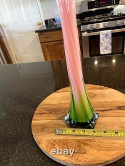 Vintage Murano-Style Hand-Blown Calla Lily Vase, 16 Tall Ribbed Glass, EUC