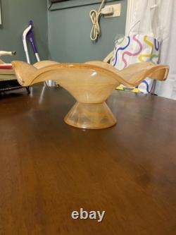 Vintage Murano Style Hand Blown Glass Fruit Bowl, Orange/ Peach Colored Splash