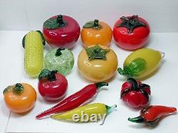 Vintage Murano Style Hand Blown Glass Fruits & Vegetables Lot of 13