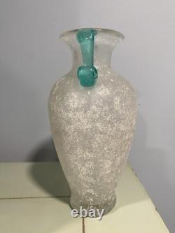 Vintage Murano Style Hand Blown Glass Vase Featuring The Scavo Technique With Teal