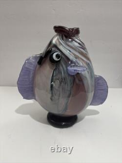 Vintage Murano Style Hand Blown Large Fish Vase Sculpture Art Glass