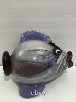 Vintage Murano Style Hand Blown Large Fish Vase Sculpture Art Glass