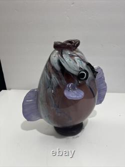 Vintage Murano Style Hand Blown Large Fish Vase Sculpture Art Glass