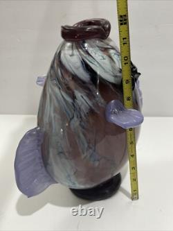 Vintage Murano Style Hand Blown Large Fish Vase Sculpture Art Glass