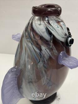 Vintage Murano Style Hand Blown Large Fish Vase Sculpture Art Glass