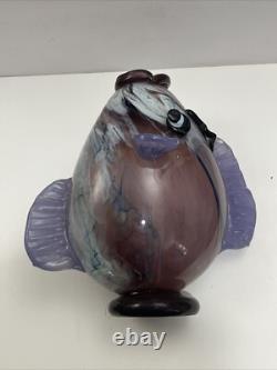 Vintage Murano Style Hand Blown Large Fish Vase Sculpture Art Glass